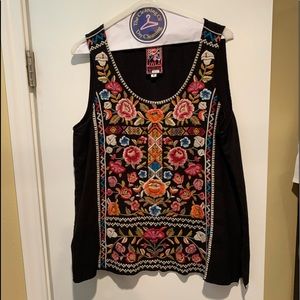 Johnny Was black linen embroidered sleeveless top